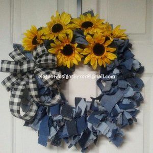 Denim and Sunflower Wreath